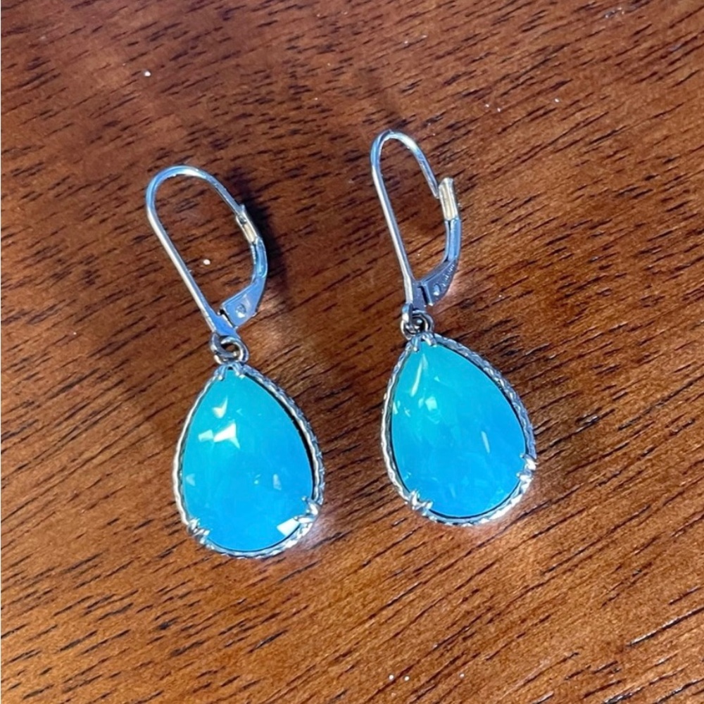 Blue jewel dangle sterling silver earrings with gold vermeil - Picture 2 of 6